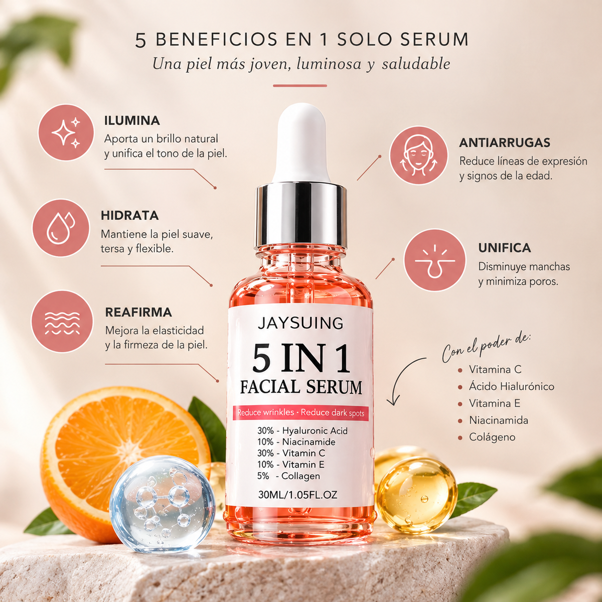 Serum facial 5 en 1 para una piel radiante