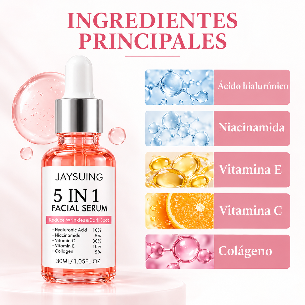 Ingredientes principales del serum facial 5 en 1